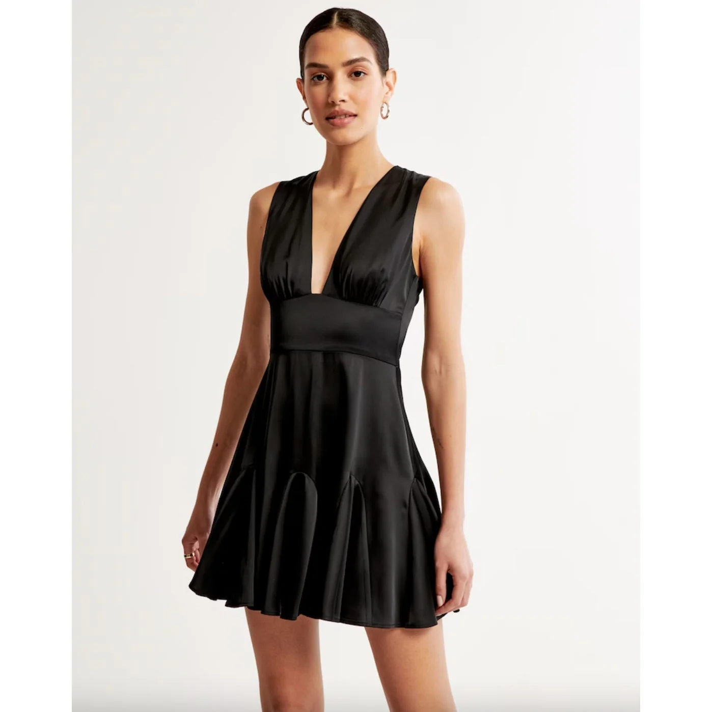 Abercrombie & Fitch Black Silk Satin Plunge Sleeveless Fit & Flare Mini Dress L - Image 2