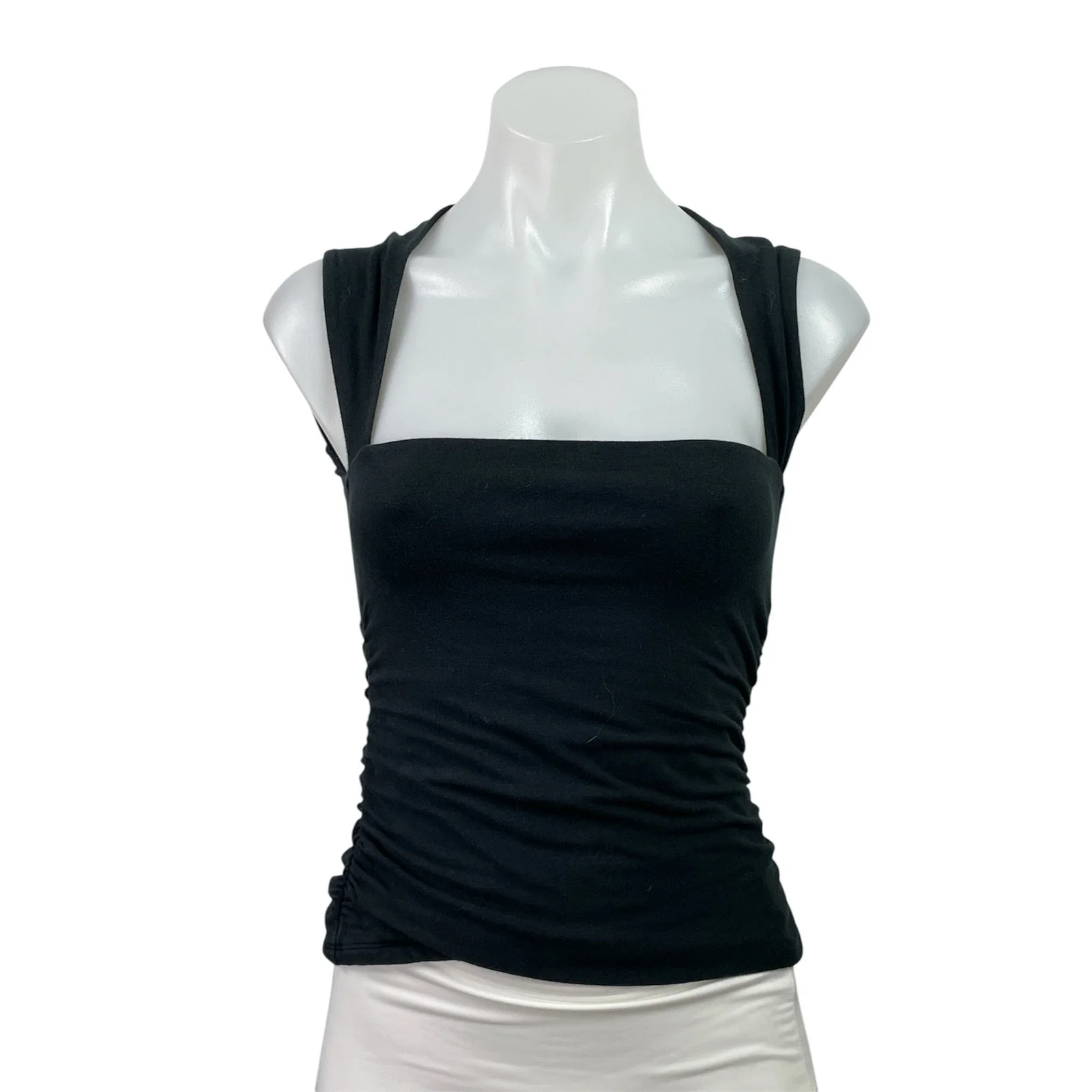 Abercrombie & Fitch Black Sleeveless Square Neck Ruched Crop BlouseTank Top Sz S