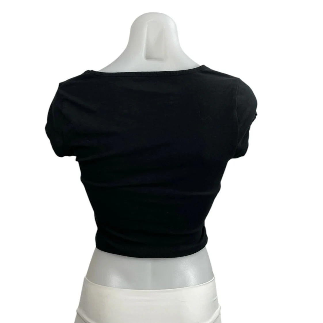 Abercrombie & Fitch Black Square Neck Short Sleeve Crop Tee T-Shirt Blouse Top M - Image 3
