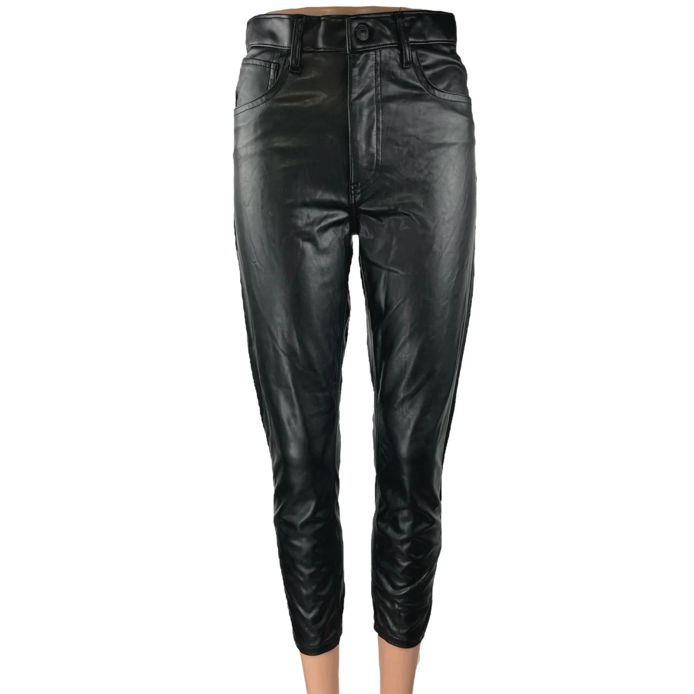 Abercrombie & Fitch Black Vegan Faux Leather Skinny High Rise Trousers Pants 4