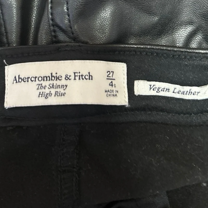Abercrombie & Fitch Black Vegan Faux Leather Skinny High Rise Trousers Pants 4 - Image 4