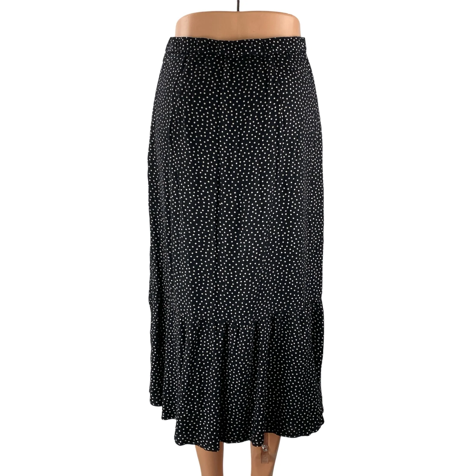 Abercrombie & Fitch Black White Polka Dots Side Slit Ruffle Slip Midi Skirt Sz S - Image 4
