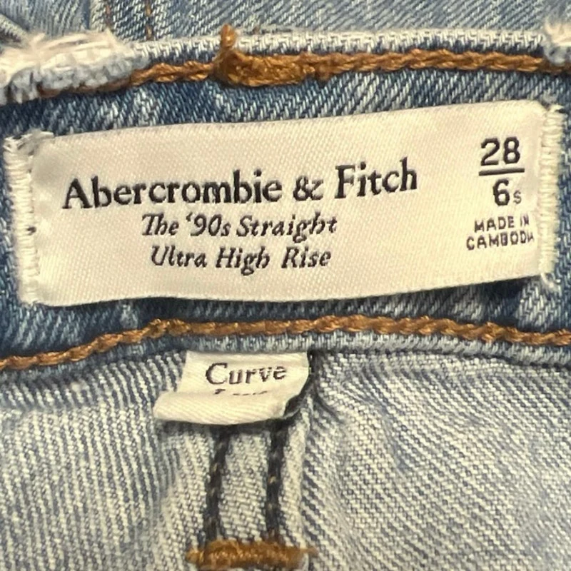 Abercrombie & Fitch Blue Distressed 90s Straight High Rise Denim Jeans Size 28 - Image 4