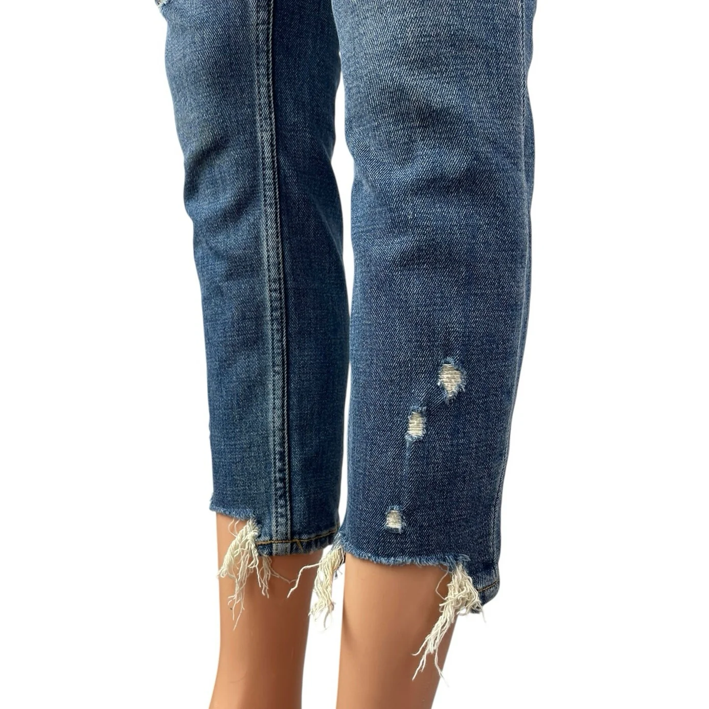 Abercrombie & Fitch Blue Distressed Frayed Raw Hem Skinny Denim Jeans Pants 24 - Image 3