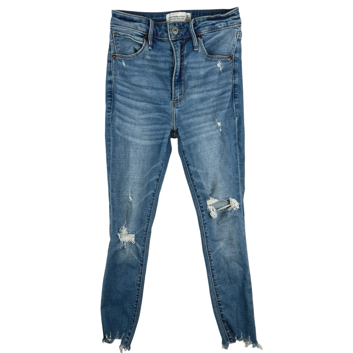 Abercrombie & Fitch Blue Distressed High Rise Super Skinny Ankle Denim Jeans 24