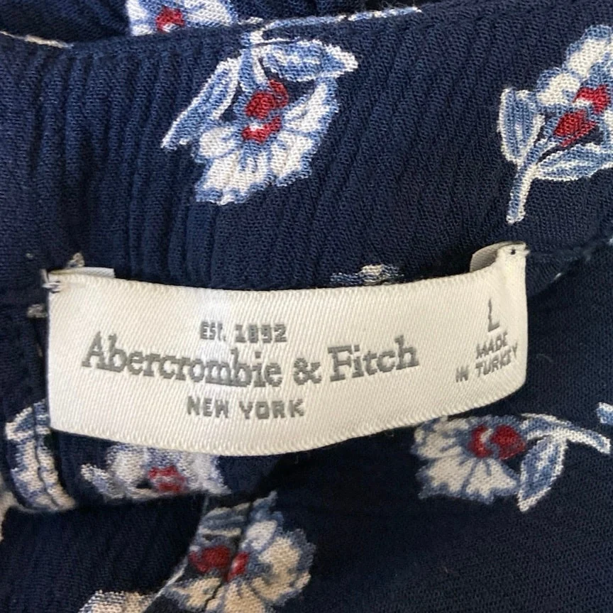 Abercrombie & Fitch Blue Floral High Neck Lace Hem Sleeveless Blouse Top Size L - Image 3