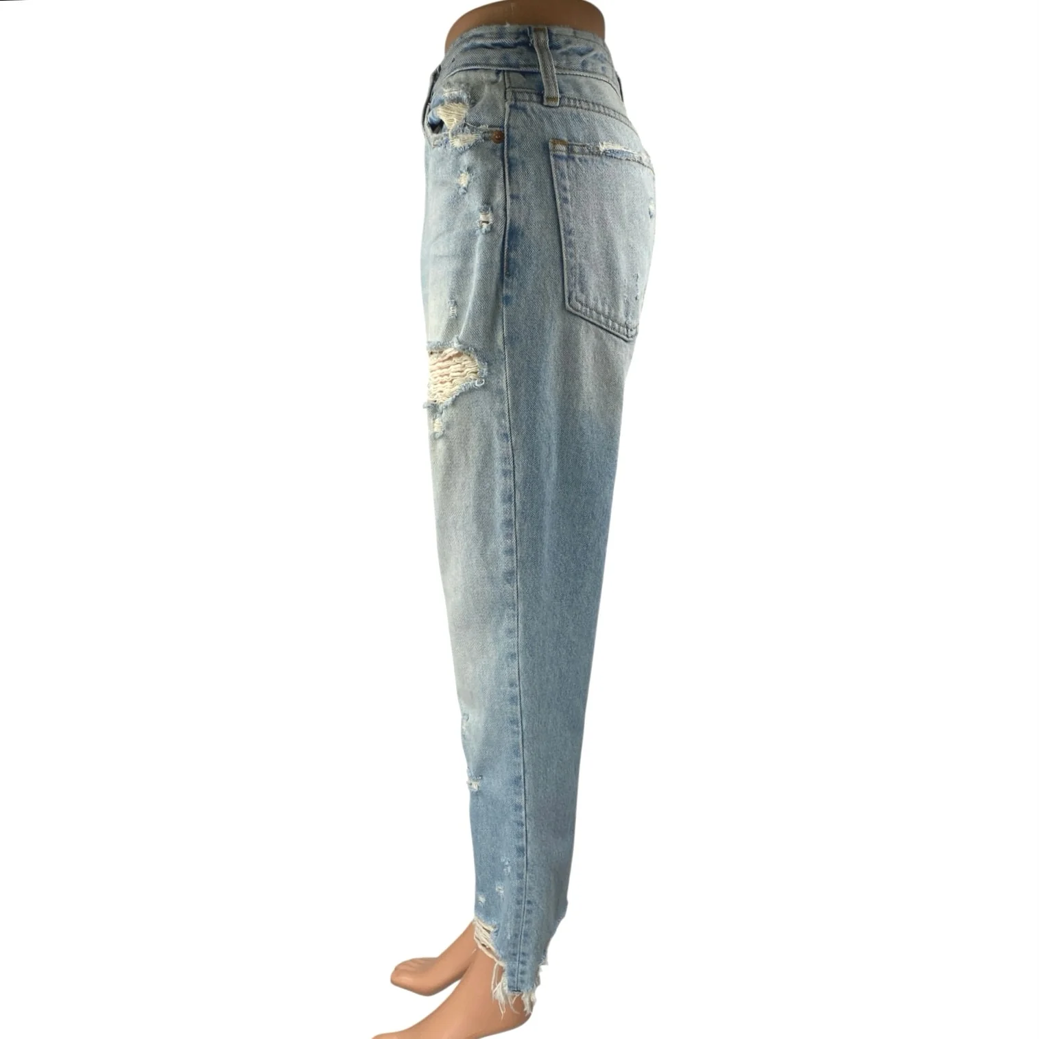 Abercrombie & Fitch Blue High Rise Distressed Frayed Hem Straight Denim Jeans 27 - Image 2