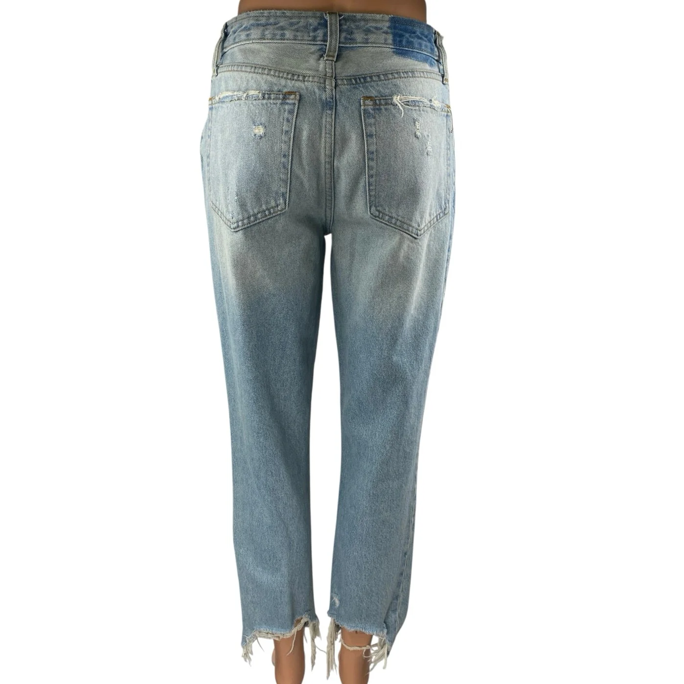 Abercrombie & Fitch Blue High Rise Distressed Frayed Hem Straight Denim Jeans 27 - Image 3