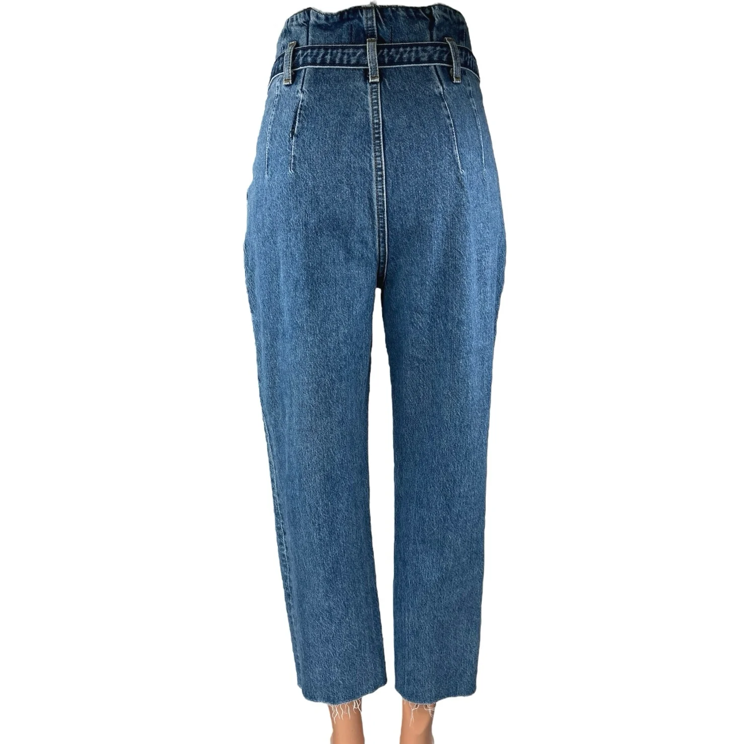 Abercrombie & Fitch Blue High Waist Straight Belted Paperbag Denim Jeans Pants 4 - Image 3