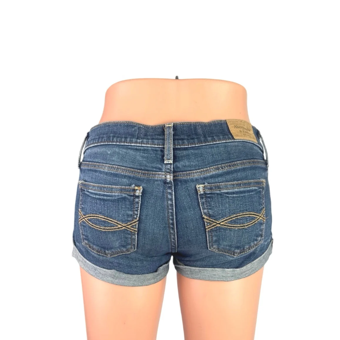 Abercrombie & Fitch Blue Low Rise Cuffed Micro Mini Denim Jean Shorts Size 24 - Image 3