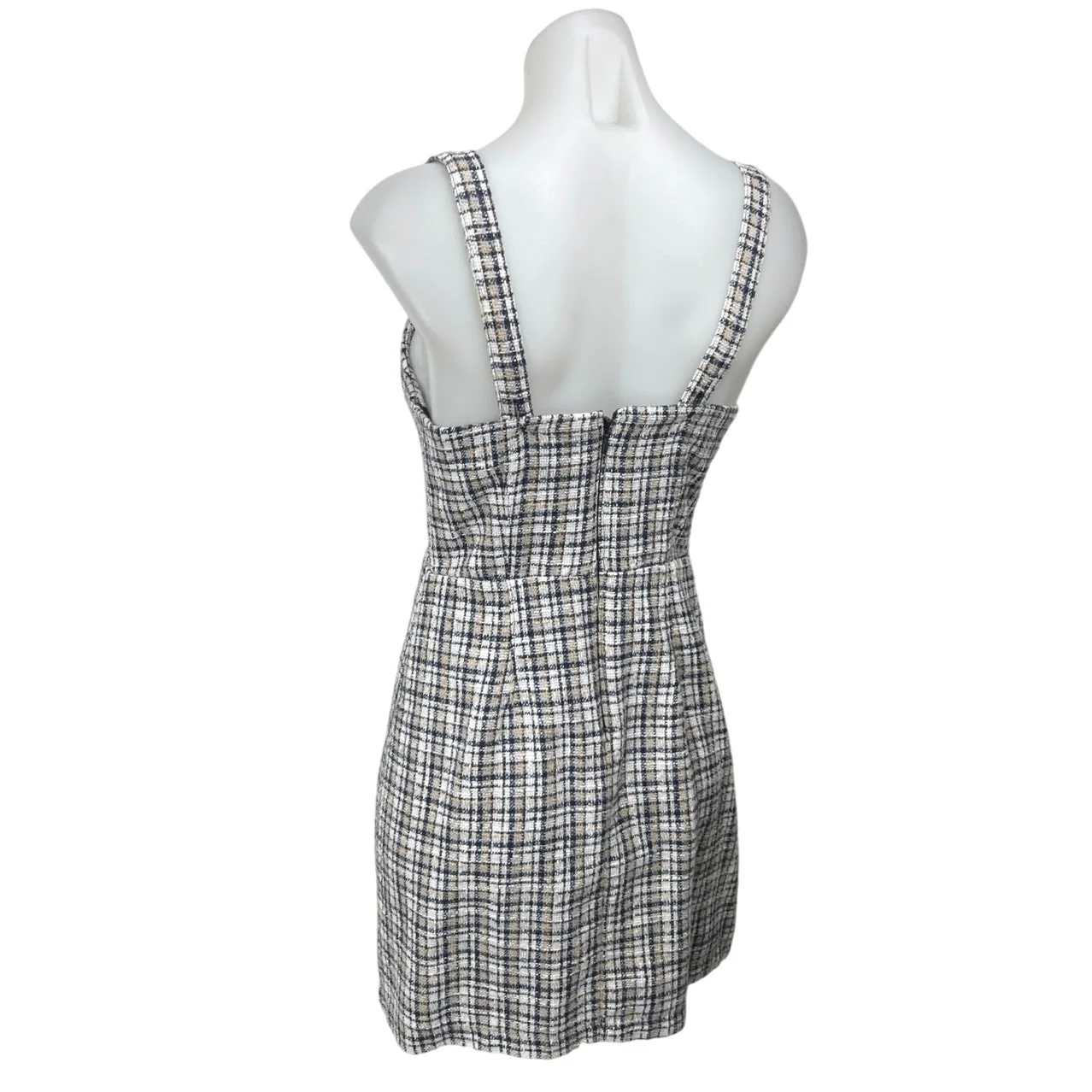 Abercrombie & Fitch Blue Tweed Plaid Checkered Sleeveless Cami Mini Tank Dress S - Image 2