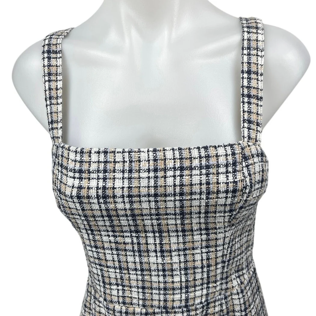 Abercrombie & Fitch Blue Tweed Plaid Checkered Sleeveless Cami Mini Tank Dress S - Image 3