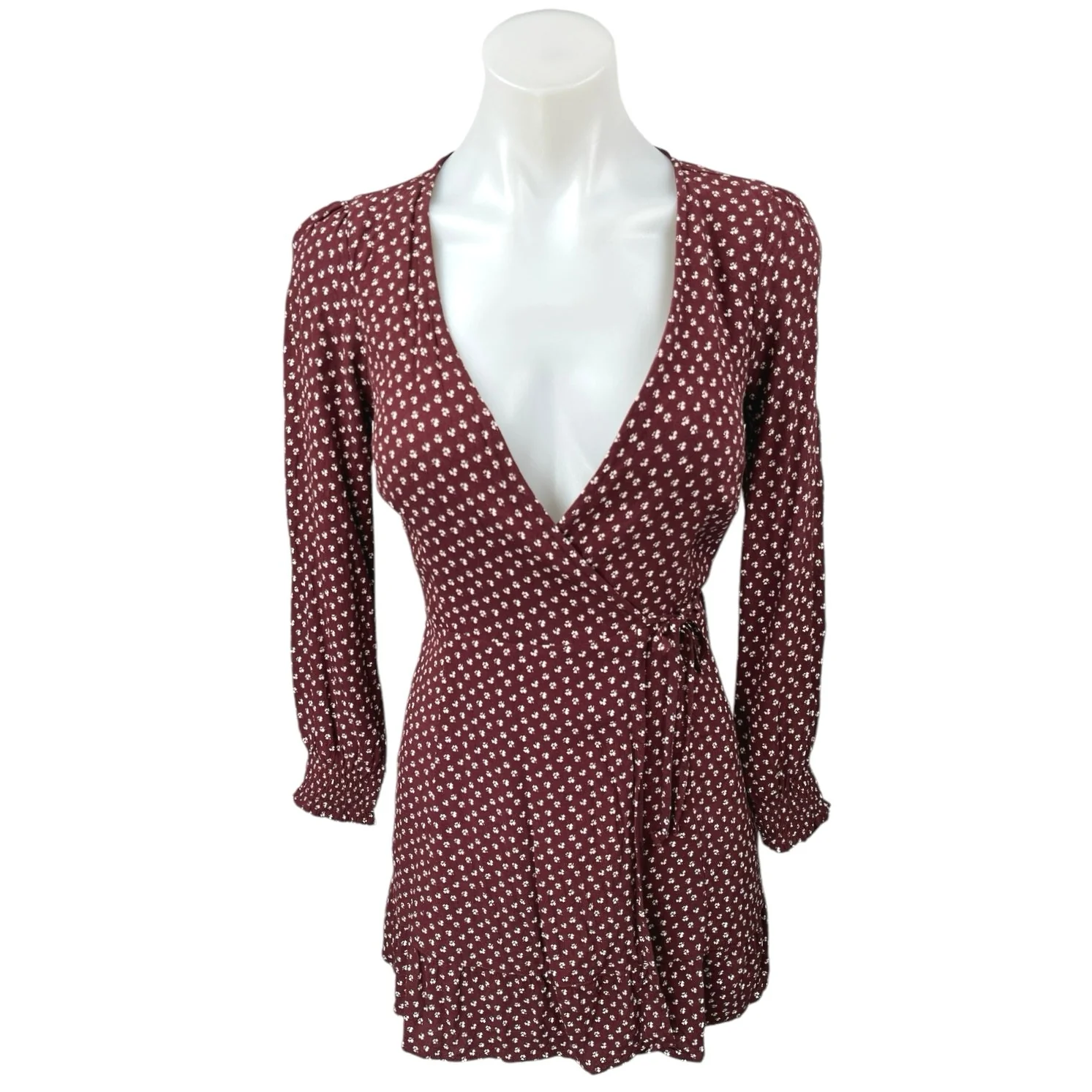 Abercrombie & Fitch Brown Floral Plunge V-Neck Long Sleeve Mini Wrap Dress XXS