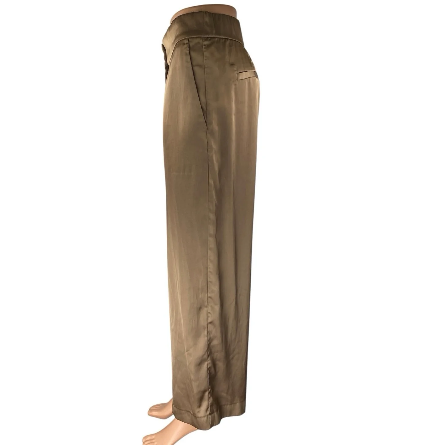 Abercrombie & Fitch Brown Gold Satin Pleated Wide Leg Trousers Dress Pants Sz 28 - Image 2