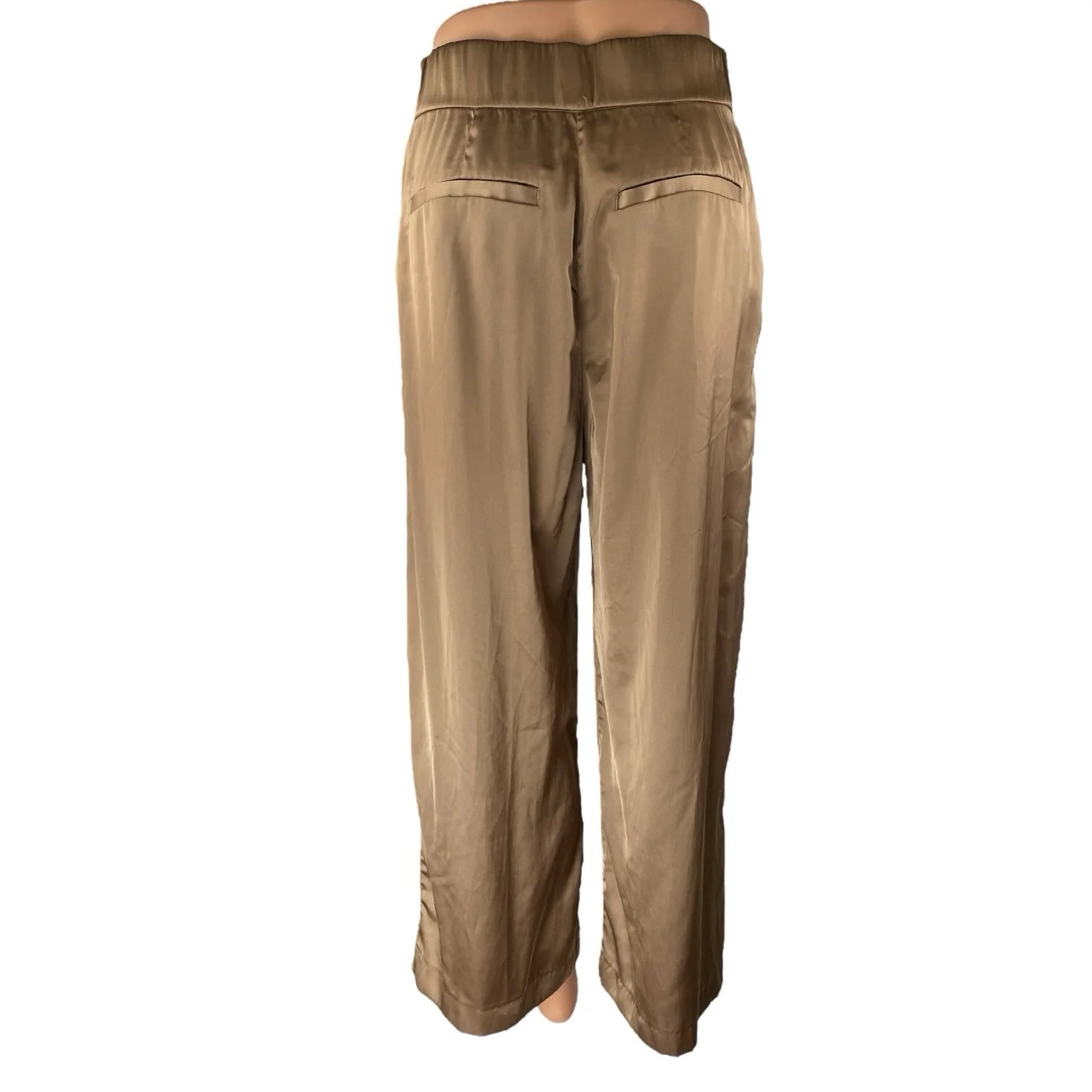 Abercrombie & Fitch Brown Gold Satin Pleated Wide Leg Trousers Dress Pants Sz 28 - Image 3