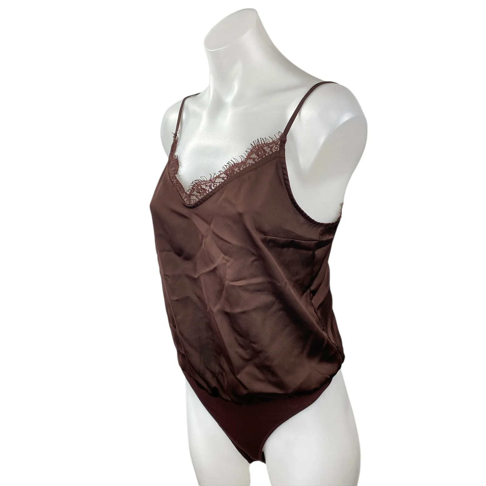 Abercrombie & Fitch Brown Lace Satin Sleeveless V Neck Camisole Bodysuit Top S - Image 2