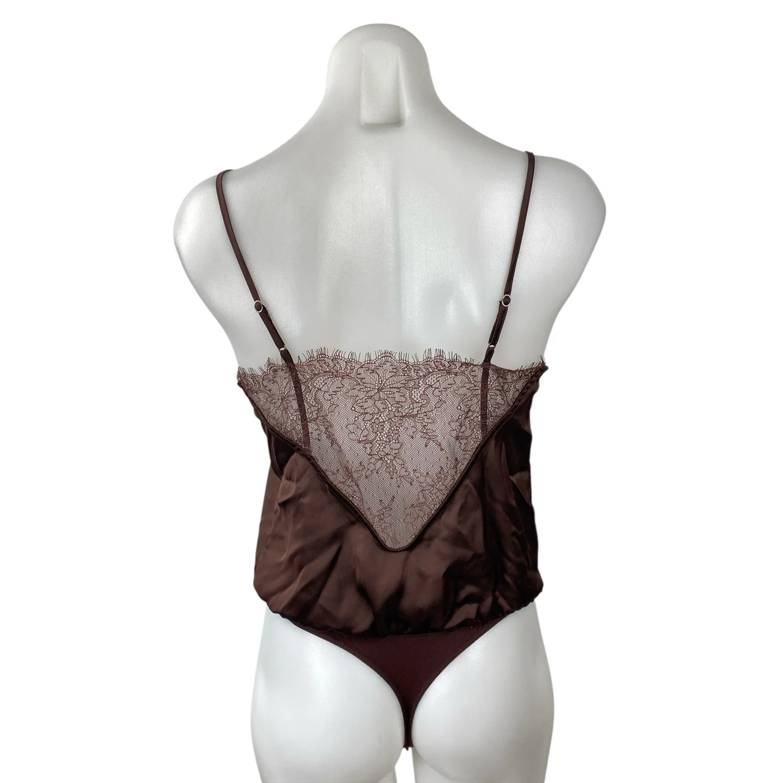 Abercrombie & Fitch Brown Lace Satin Sleeveless V Neck Camisole Bodysuit Top S - Image 3