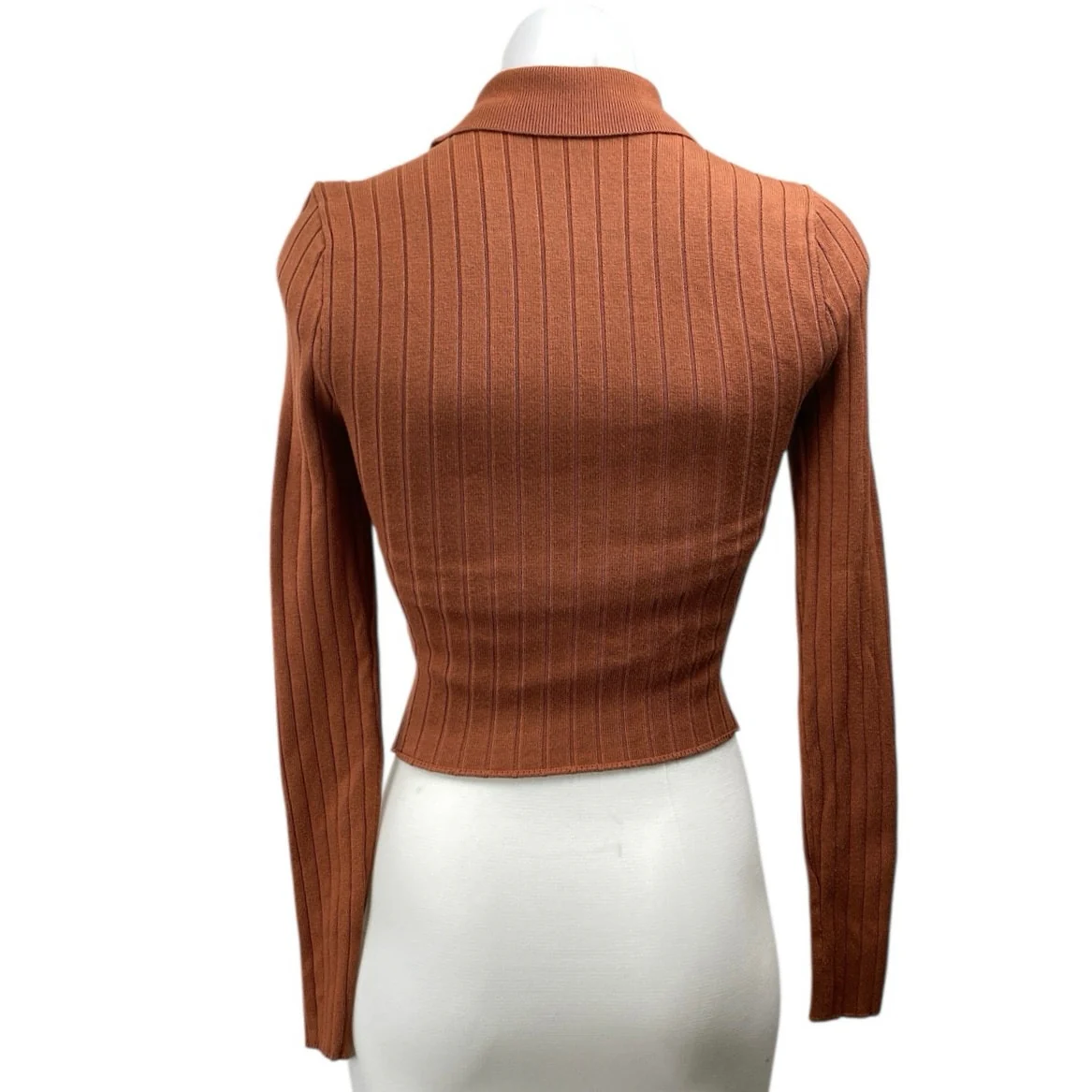Abercrombie & Fitch Brown Long Sleeve Ribbed Knit Full Zip Collar Sweater Top XS - Image 3