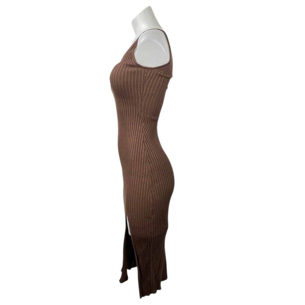 Abercrombie & Fitch Brown Rib Knit Sleeveless Keyhole Slit Midi Bodycon Dress XS - Image 2