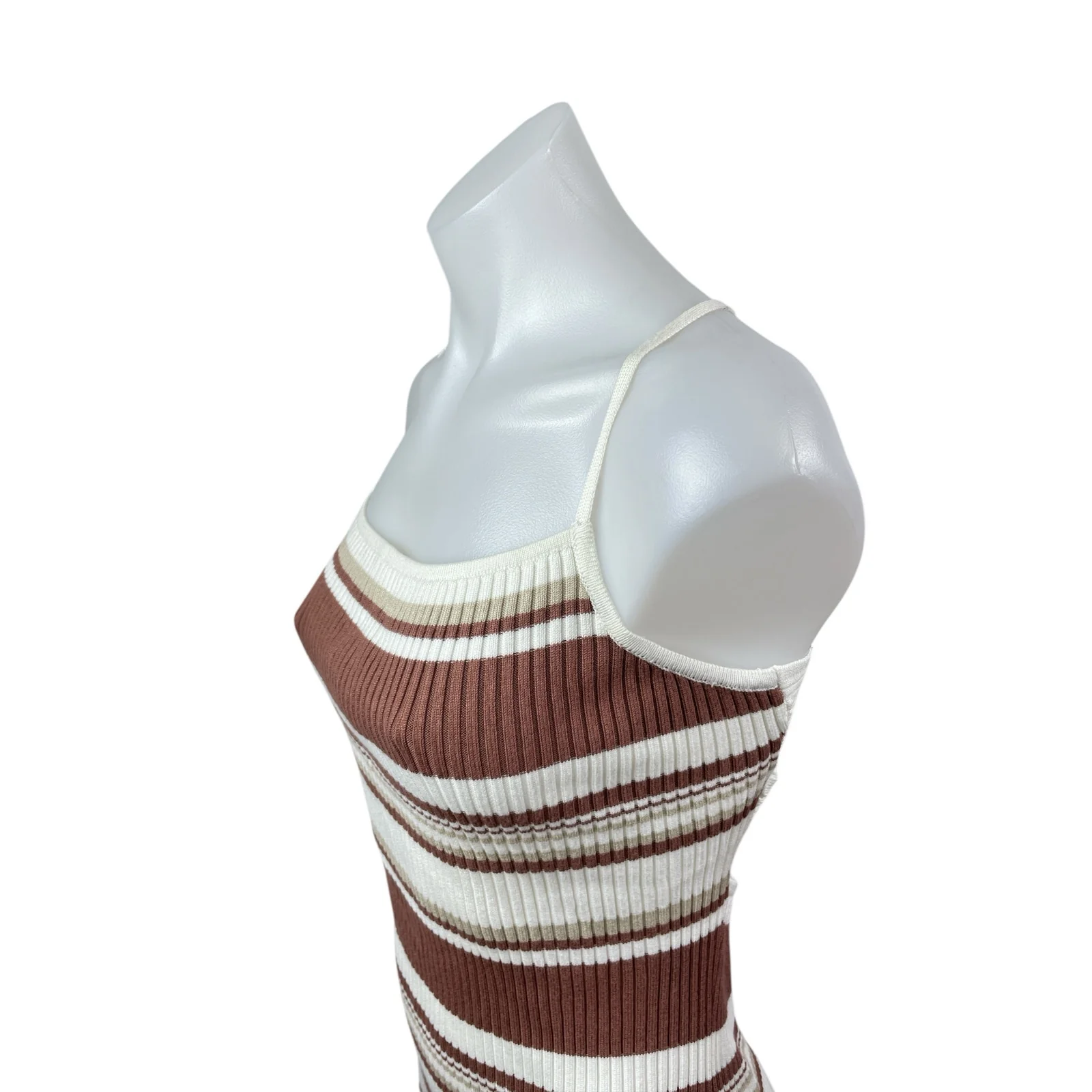 Abercrombie & Fitch Brown Ribbed Knit Cami Slit Tie Tank Midi Bodycon Dress Sz L - Image 2