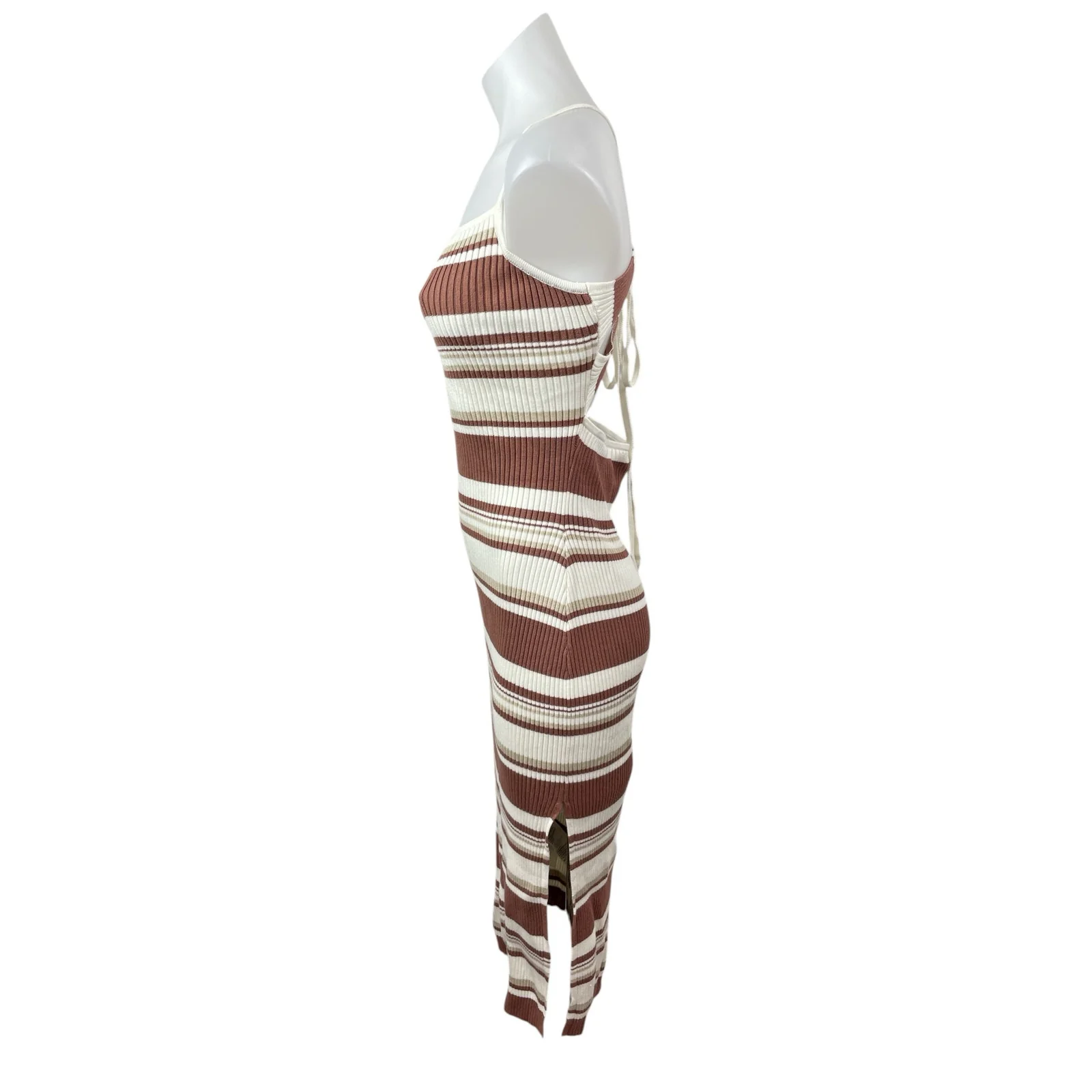 Abercrombie & Fitch Brown Ribbed Knit Cami Slit Tie Tank Midi Bodycon Dress Sz L - Image 3