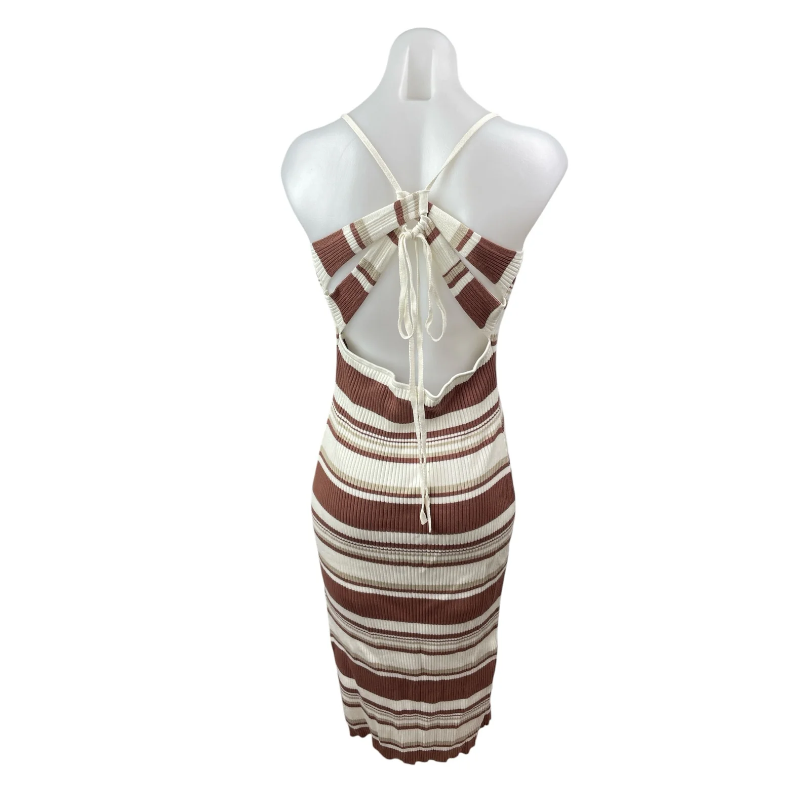 Abercrombie & Fitch Brown Ribbed Knit Cami Slit Tie Tank Midi Bodycon Dress Sz L - Image 4