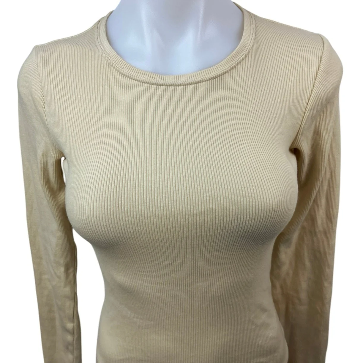 Abercrombie & Fitch Cream Ribbed Knit Crew Neck Long Sleeve Bodysuit Top Size XS - Image 3