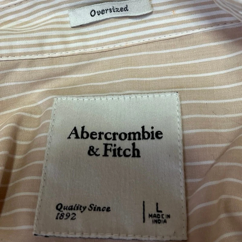 Abercrombie & Fitch Cream Striped Button Down Long Sleeve Oversized Shirt Top L - Image 4