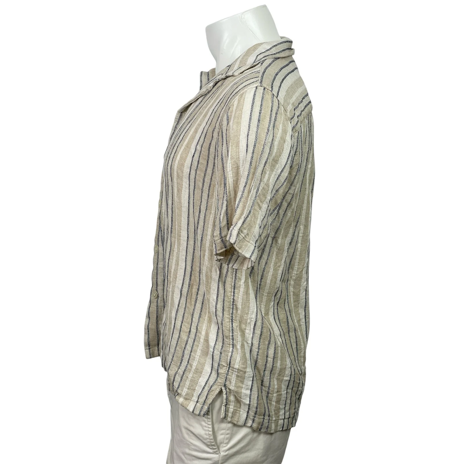 Abercrombie & Fitch Cream Striped Short Sleeve Collared Button Down Shirt Top S - Image 2