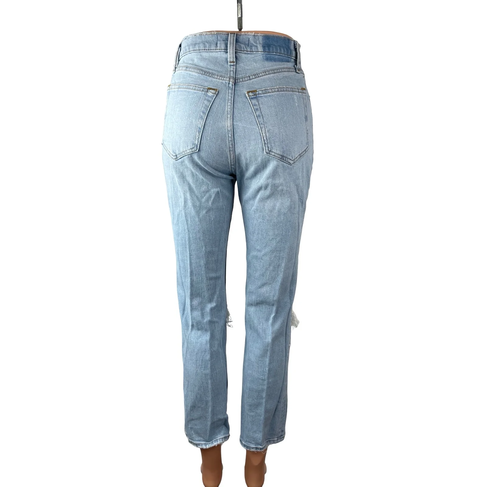 Abercrombie & Fitch Distressed Ripped High Rise Slim Straight Denim Jeans Pant 0 - Image 4