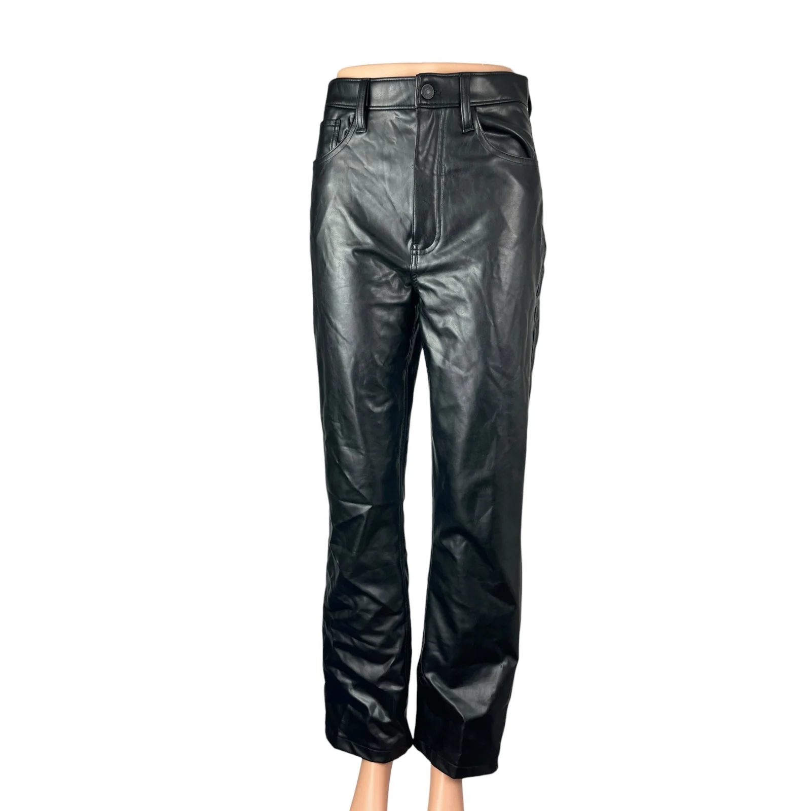 Abercrombie & Fitch Faux Vegan Leather High Rise Straight Trousers Dress Pants 4
