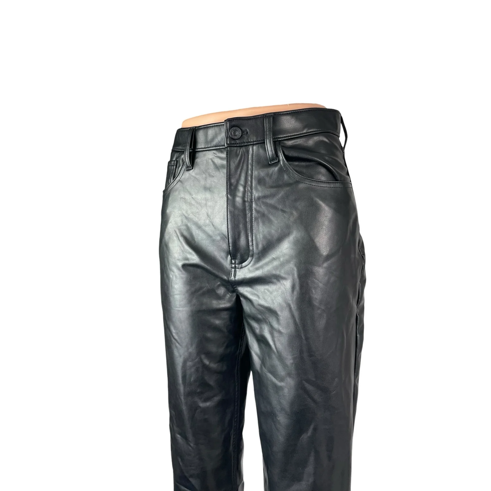 Abercrombie & Fitch Faux Vegan Leather High Rise Straight Trousers Dress Pants 4 - Image 2