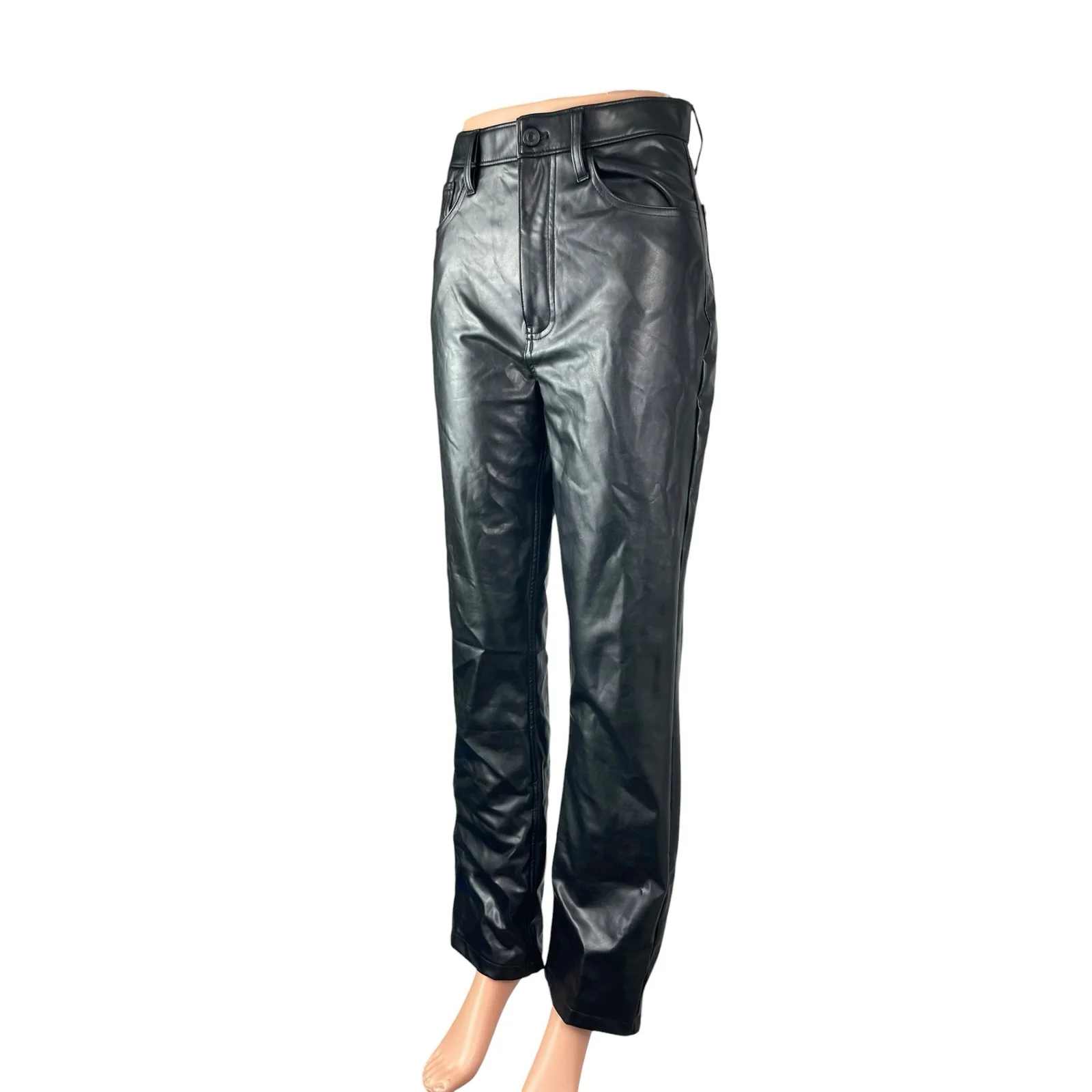 Abercrombie & Fitch Faux Vegan Leather High Rise Straight Trousers Dress Pants 4 - Image 3