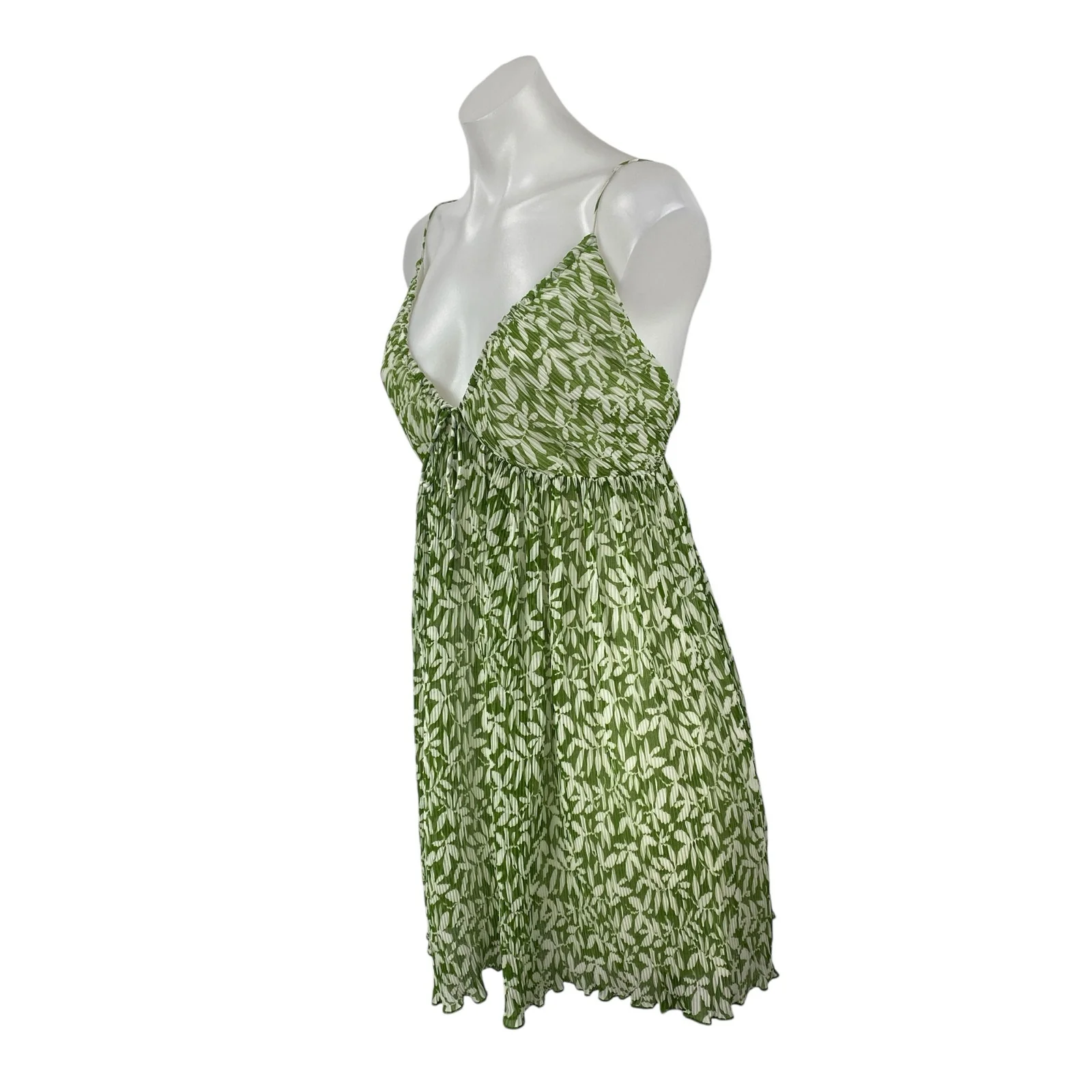 Abercrombie & Fitch Green Floral Sleeveless Mini Cami Tank Flare A-Line Dress L - Image 3