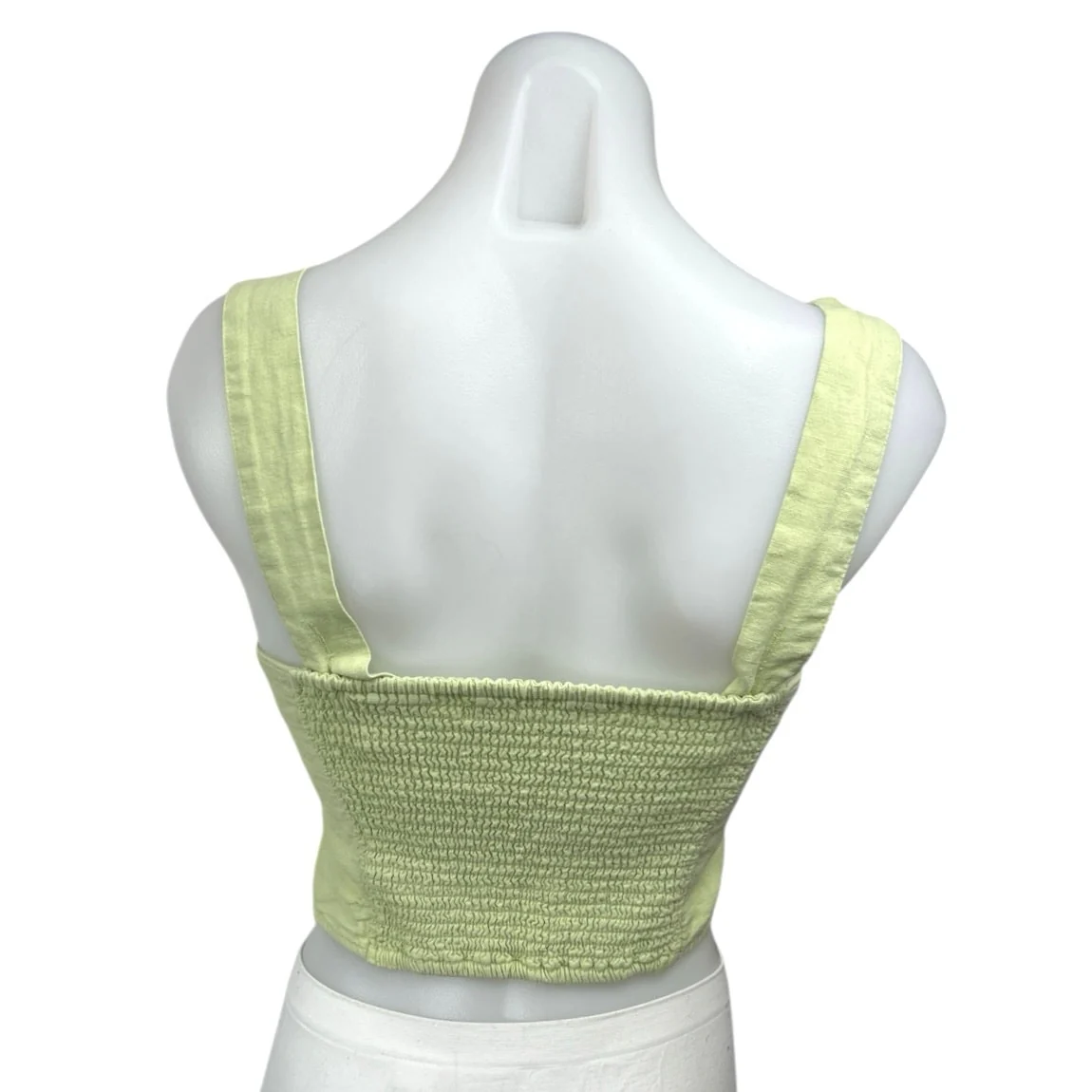 Abercrombie & Fitch Green Linen Sleeveless Smocked Cami Camisole Crop Tank Top S - Image 2