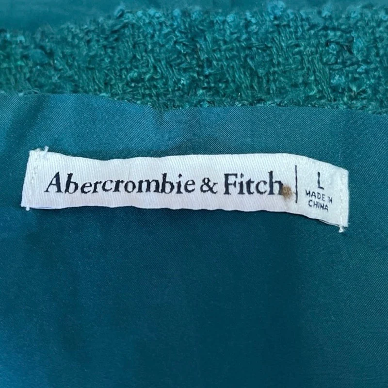 Abercrombie & Fitch Green Sleeveless Plaid Checkered Knit Tweed Crop Tank Top L - Image 3