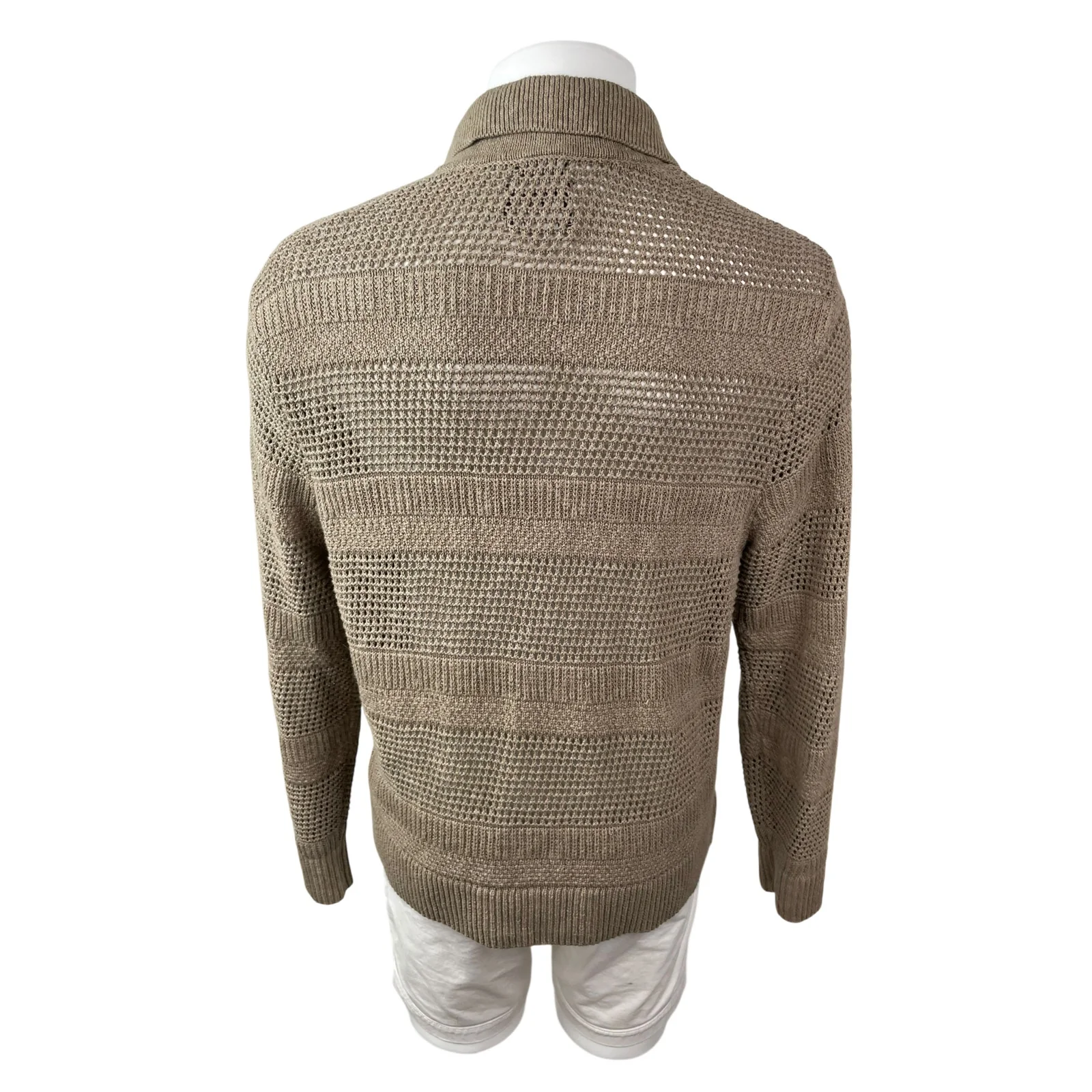 Abercrombie & Fitch Men Beige Knit Cropped Long Sleeve Button Down Sweater Top L - Image 4