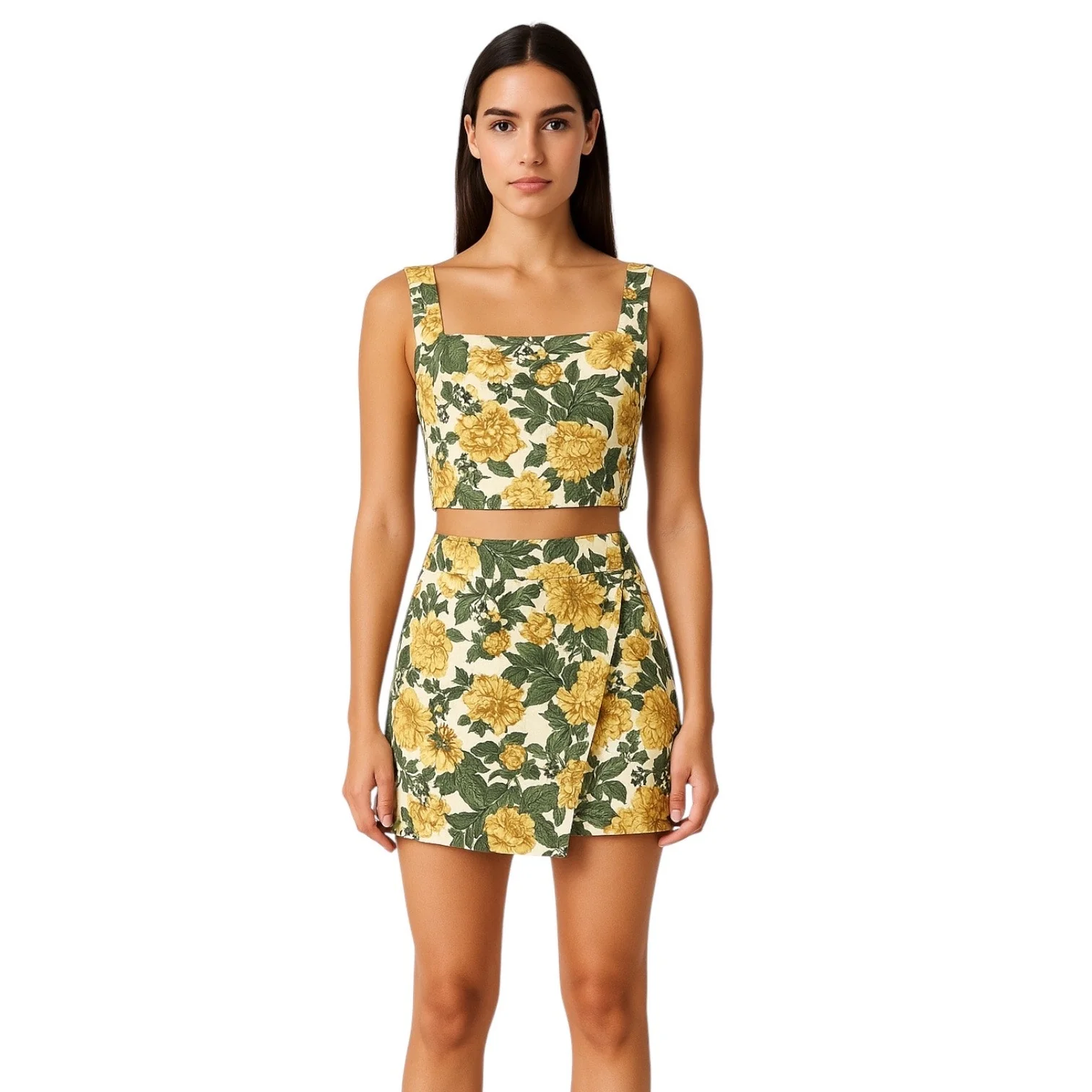 Abercrombie & Fitch Multicolor Floral Sleeveless Crop Top Skirt 2 Pc Set XS/2XS - Image 2