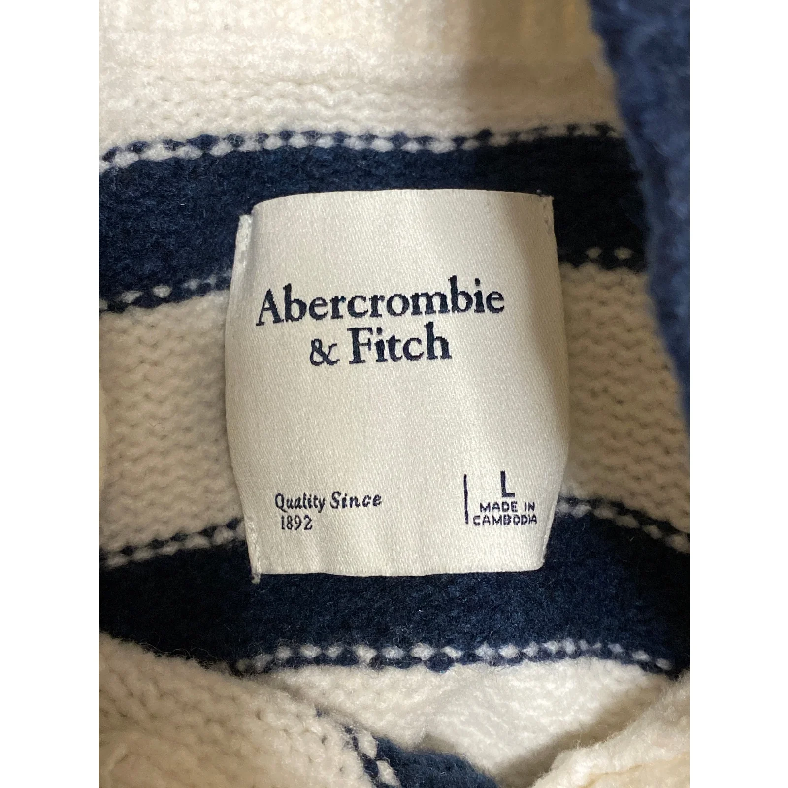 Abercrombie & Fitch Navy Blue White Wool Stripe Turtleneck Long Sleeve Sweater L - Image 5