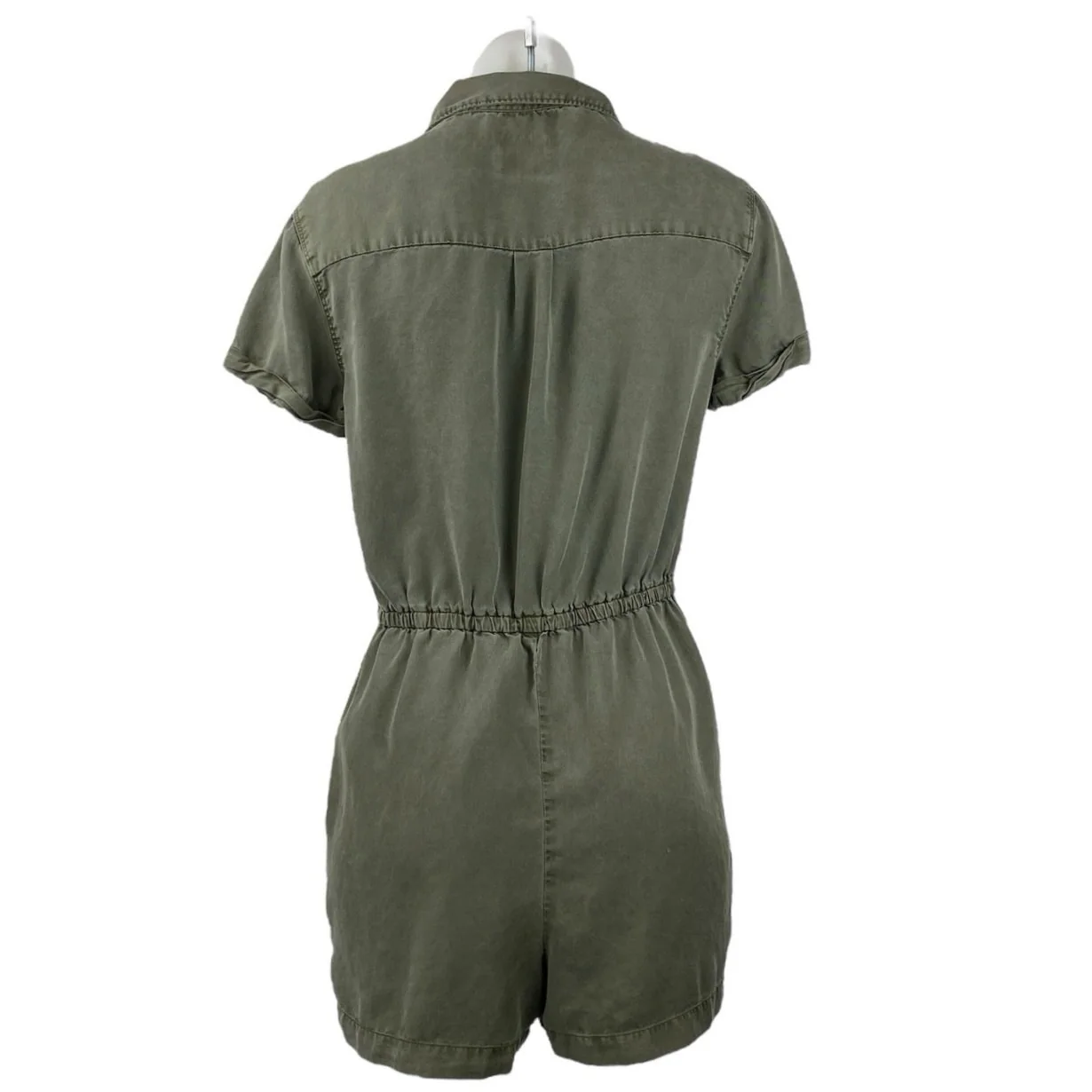 Abercrombie & Fitch Olive Green Short Sleeve Drawstring Button Jumpsuit Romper S - Image 3