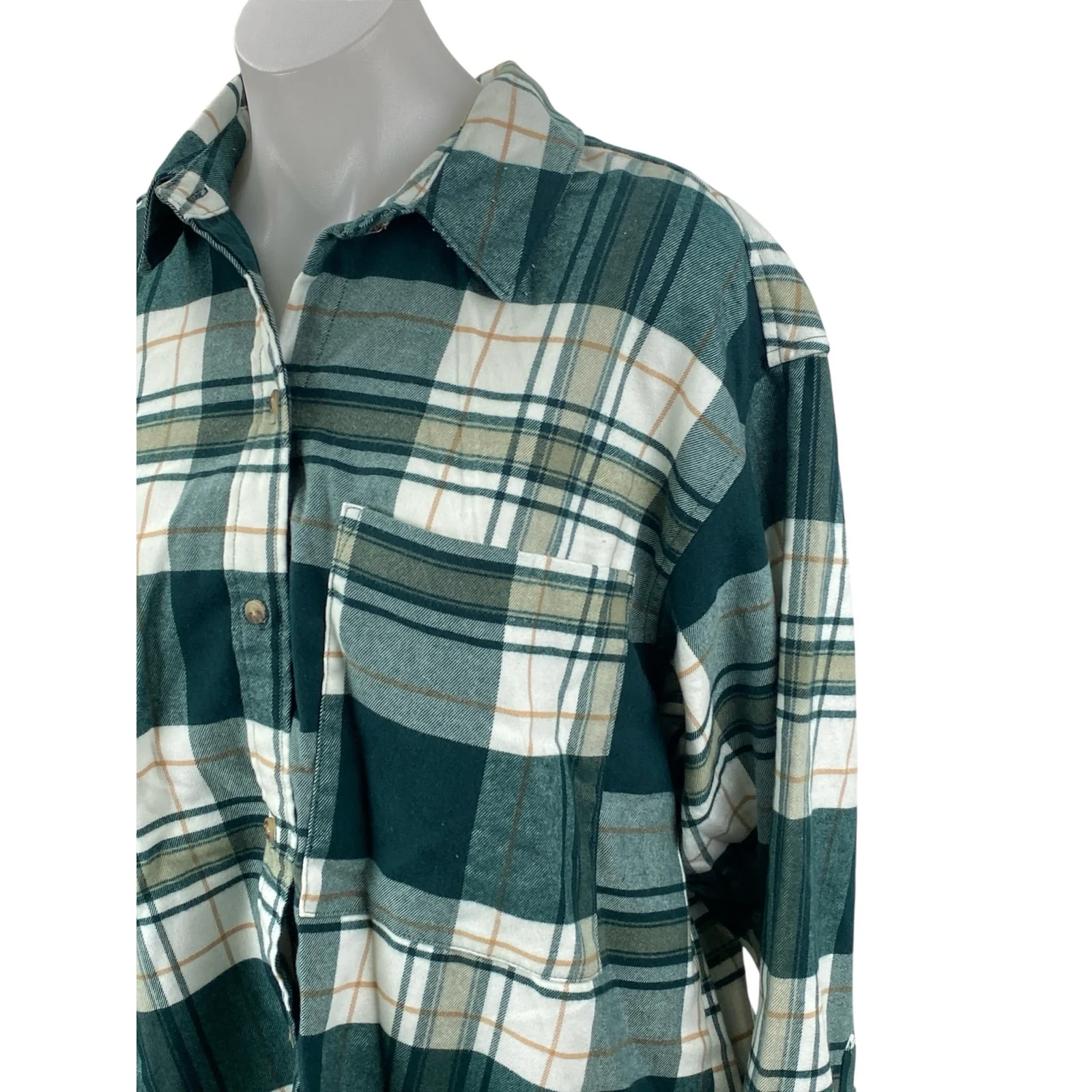 Abercrombie & Fitch Oversized Green Plaid Check Flannel Button Down Shirt Top L - Image 2