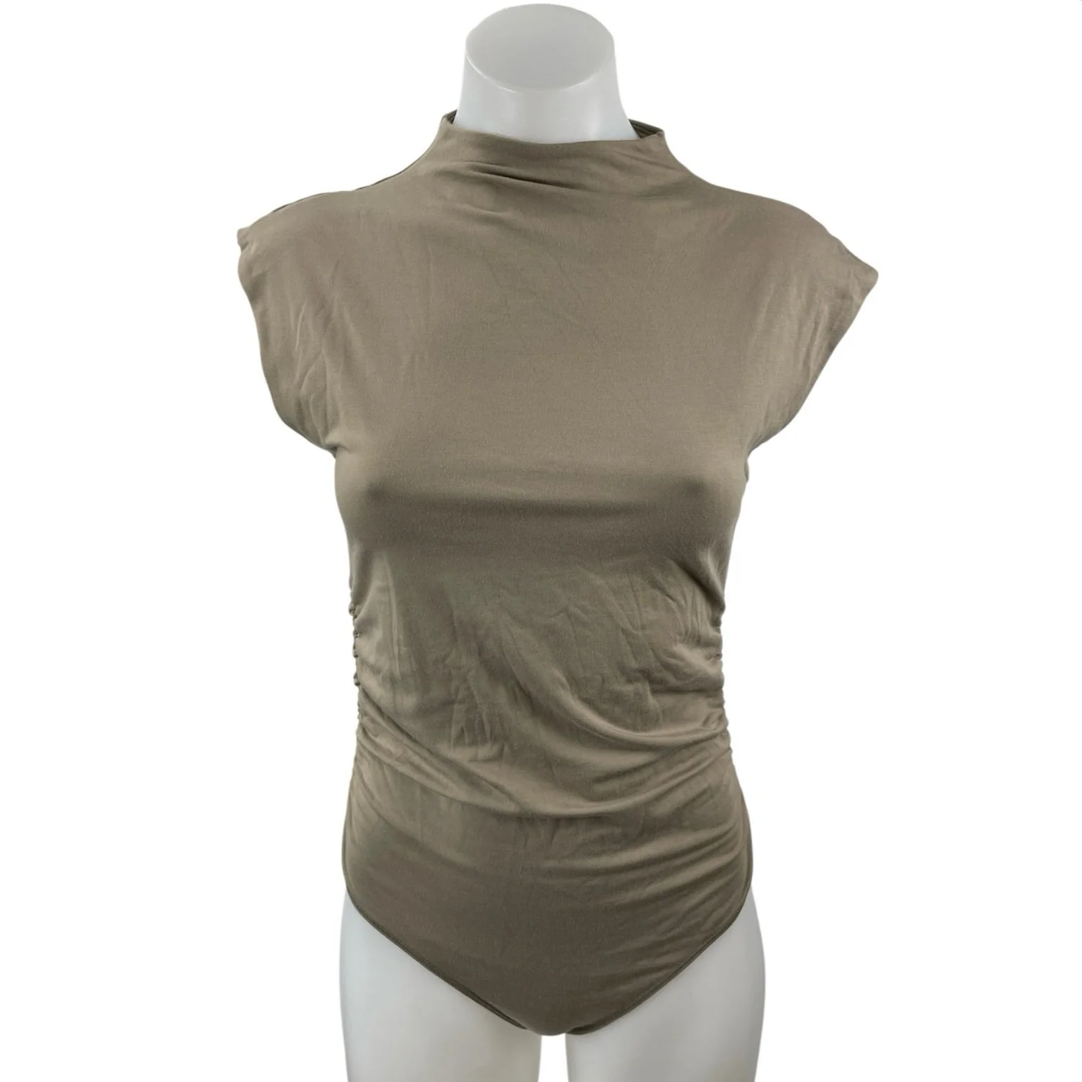 Abercrombie & Fitch Paloma Womens Gray Mock Neck Cap Sleeve Tight Bodysuit Top M