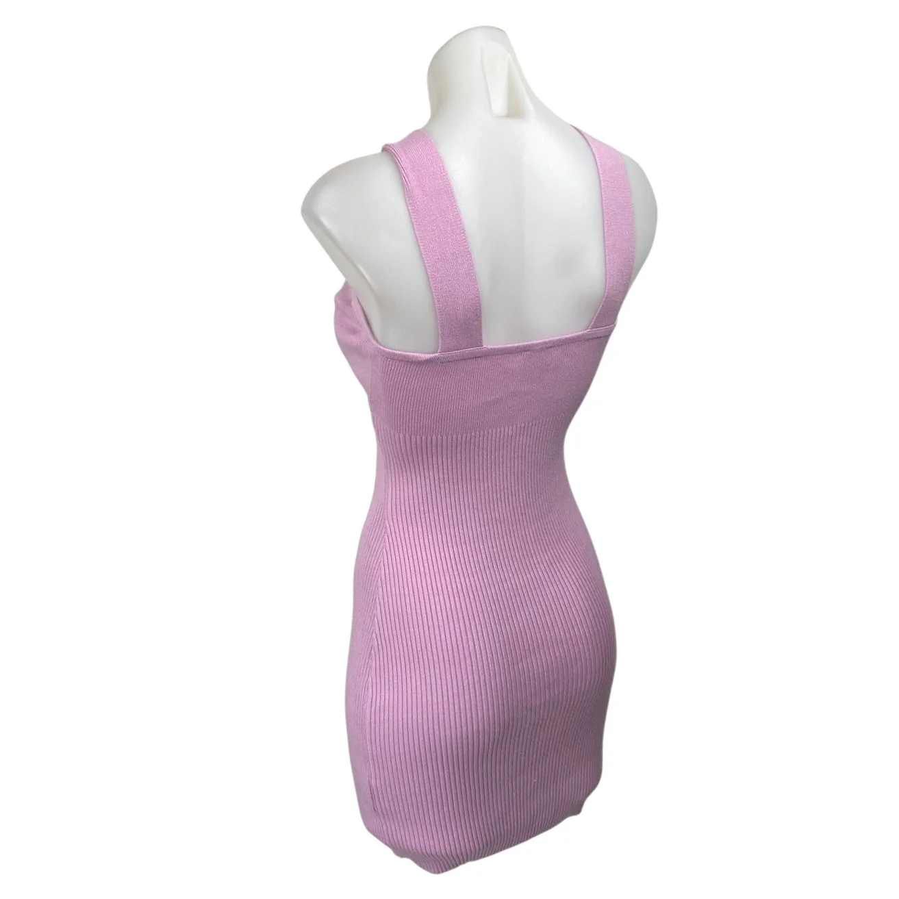 Abercrombie & Fitch Pink Rib Knit Sleeveless Halter Mini Tank Bodycon Dress Sz S - Image 2