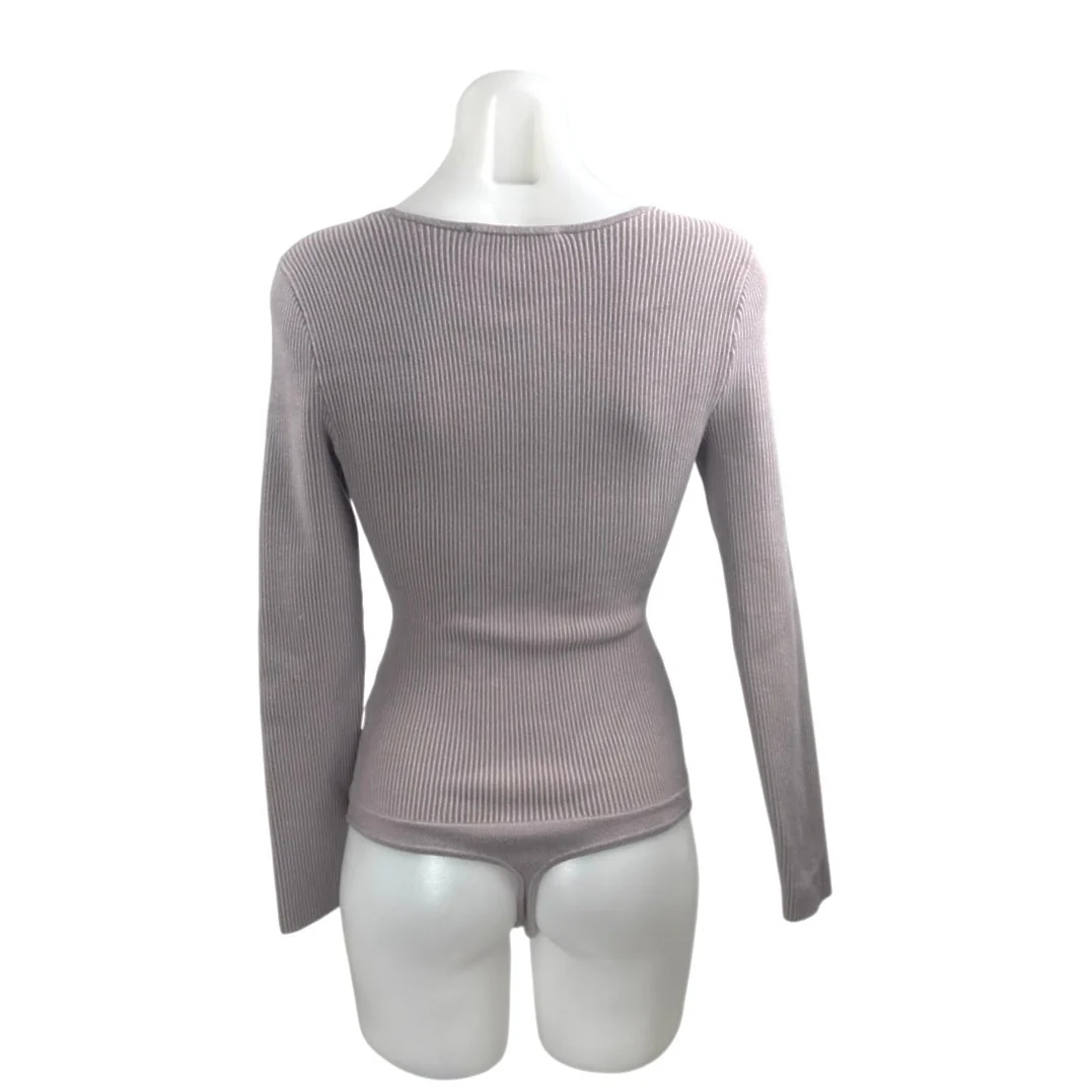 Abercrombie & Fitch Purple Ribbed Knit Square Neck Long Sleeve Bodysuit Top S - Image 2