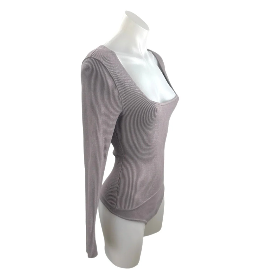 Abercrombie & Fitch Purple Ribbed Knit Square Neck Long Sleeve Bodysuit Top S - Image 3