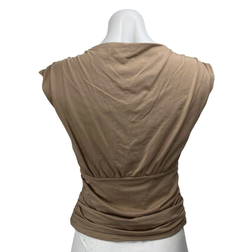 Abercrombie & Fitch Tan Beige Khaki Sleeveless Drape Deep V Blouse Top Size S - Image 2