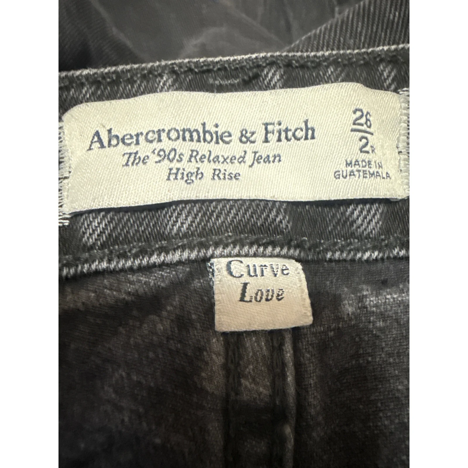 Abercrombie & Fitch The 90s Relaxed High Rise Curve Love Black Denim Jeans Sz 26 - Image 4