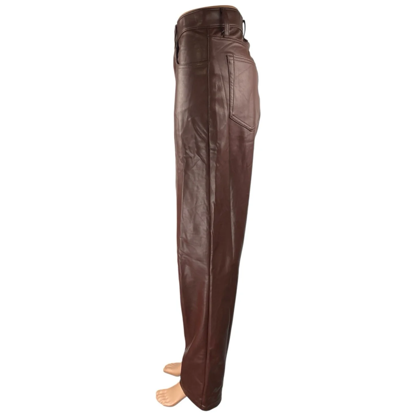 Abercrombie & Fitch The 90s Straight Ultra High Rise Brown Faux Leather Pants 8 - Image 2