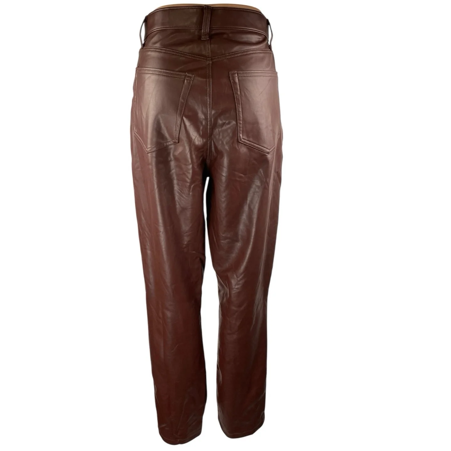 Abercrombie & Fitch The 90s Straight Ultra High Rise Brown Faux Leather Pants 8 - Image 3