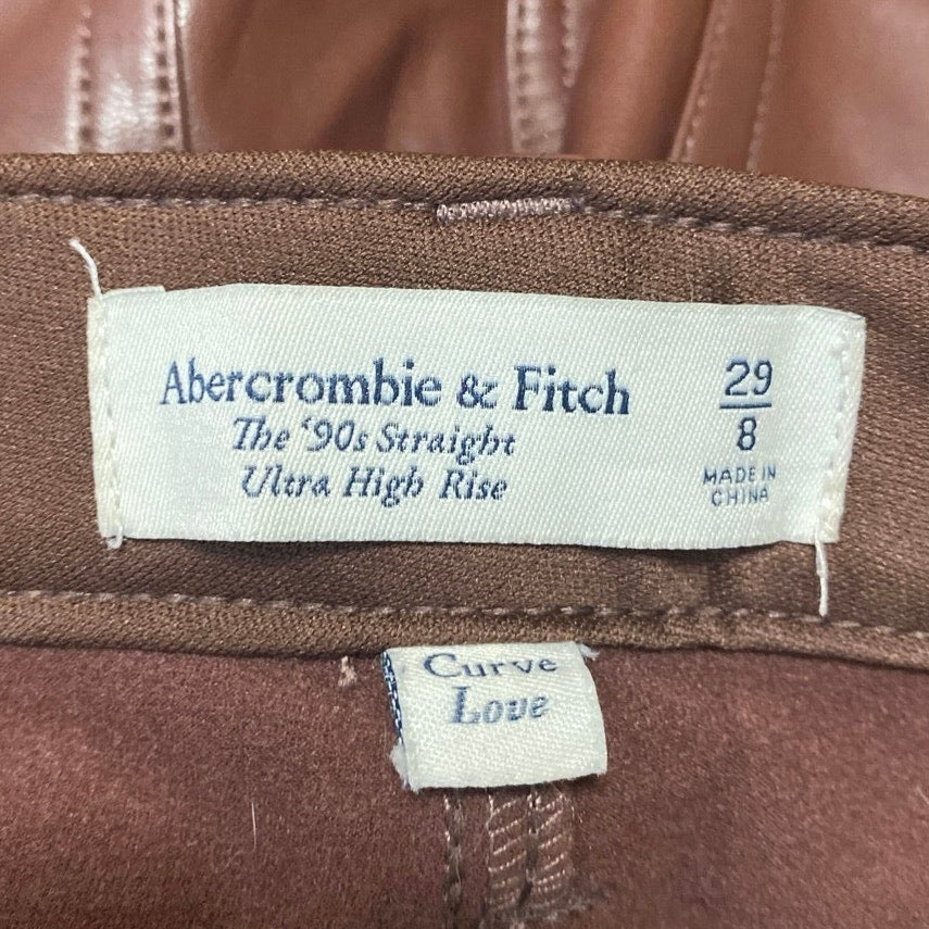 Abercrombie & Fitch The 90s Straight Ultra High Rise Brown Faux Leather Pants 8 - Image 4